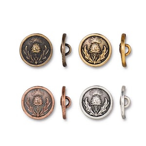 2 boutons TierraCast « CHARDON » / 4 couleurs au choix ! / Boutons en étain pour la fabrication de bijoux et l&#39;habillement