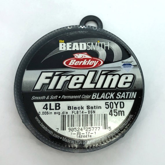4lb .005in BLACK SATIN Fireline 50 YARDS / Microfused Braided Bead Thread /  Berkley / Bead Weaving Beading Thread 4 Pound Permanent Finish 