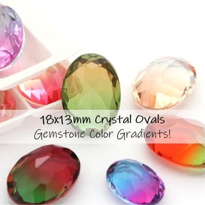 2pc 18x13mm Faceted Crystal Oval Stones / Color-Gradient Multiple Colors / Crystals for Jewelry Making & Bead Weaving / Faceted Crystal Oval