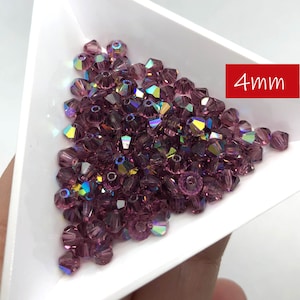 144pc 4mm Amethyst AB Preciosa Crystal Bicones / Article #5328 / Crystal Beads Making Jewelry Bead Weaving / 1 gross