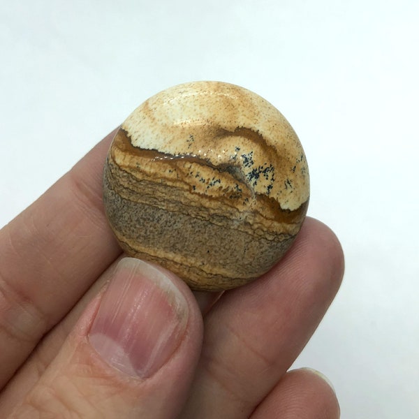 Cab#260 - Picture Jasper / 30x30mm / Cabochon / Round / Undrilled / Bead embroidery wire wrapping jewelry making gemstone