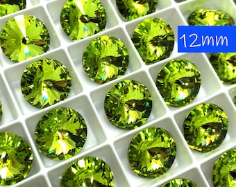 4pc 12mm Citrus Green Brilliance Crystal Rivolis / Article # 1122 / Austrian Crystal ;-) for Making Jewelry & Bead Weaving