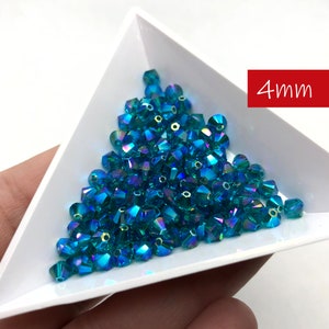 144pc 4mm Blue Zircon Shimmer 2X Swarovski Crystal Bicones / Article #5328 / Austrian Crystal Beads for Making Jewelry / 1 gross