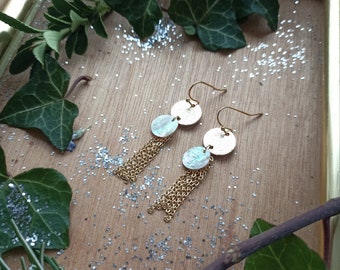 Disques, boucles d'oreilles nature, boucles d'oreilles nacre, boucles d'oreilles chaine