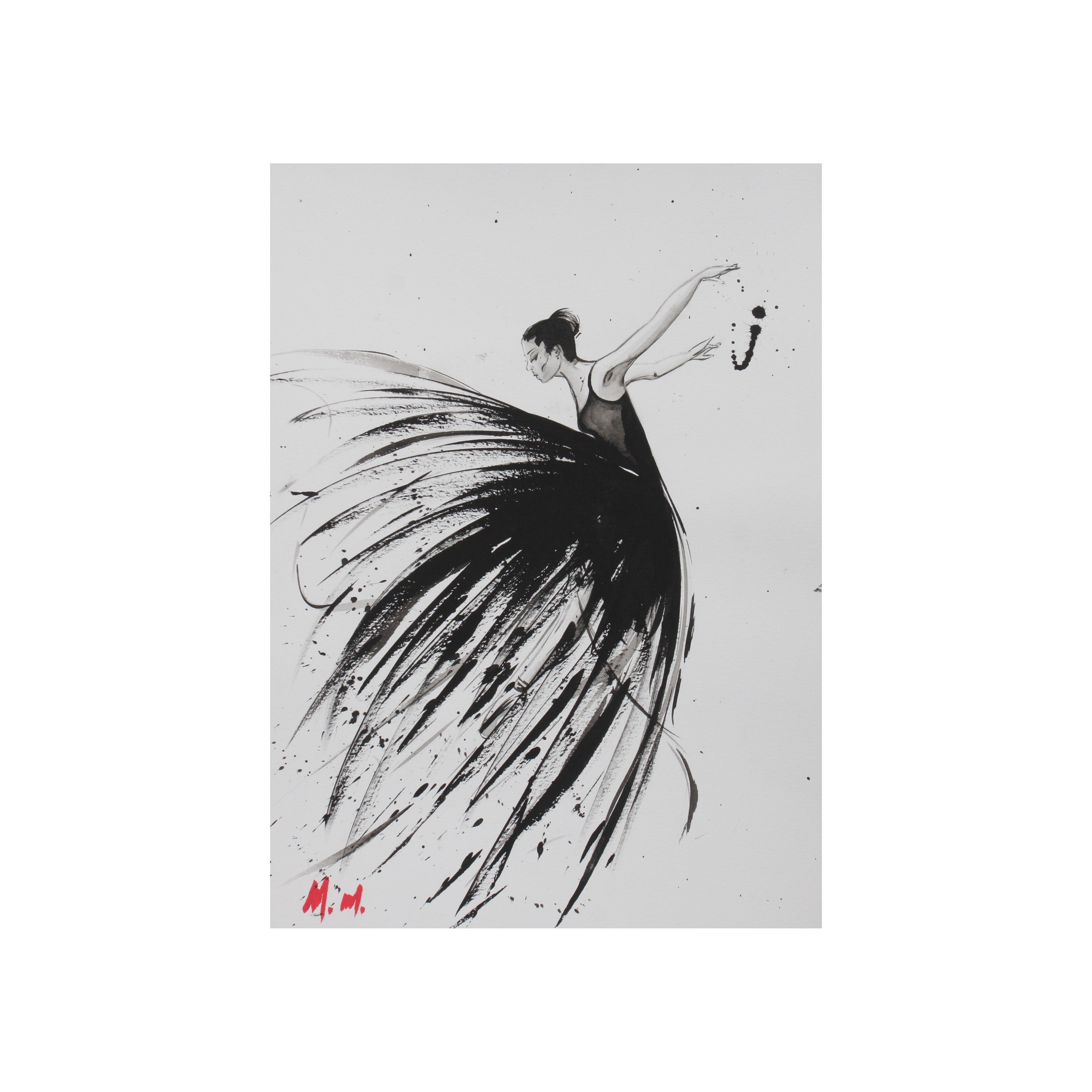 Danseuse Classique, Danseuse à L'encre de Chine, Peinture Originale, Sumi-E, Encre Chine, Idée Cadea