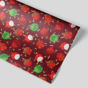 Rockin&#39; Robins - MAROON - Weihnachtspapier / Geschenkpapier