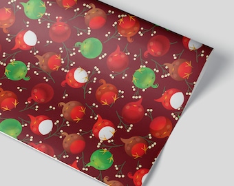 Rockin' Robins - MAROON - Christmas Wrapping Paper/ Holiday Gift Wrap Sheet