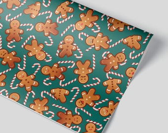 GREEN - Gingerbread Bois & Candy Cane Dames - Wrapping Paper/Gift Wrap Sheet