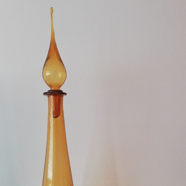 Vintage 1960s Amber Tall Genie Bottle Large 65cm, Stunning Amber Glass, Coloured Glass - Vintage Glass decanter - Vintage Interiors
