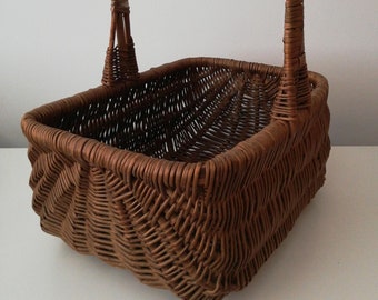 Vintage 1950s Wicker Basket, Shopping Basket - Vintage Storage - Vintage Interiors