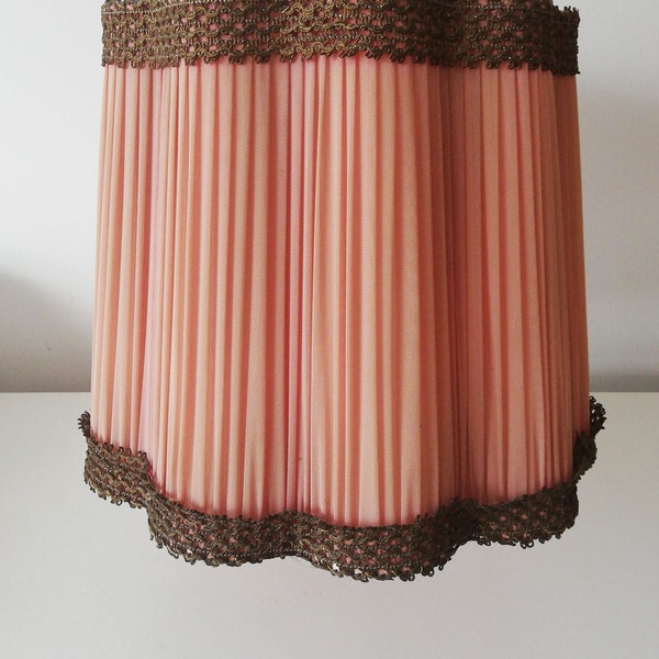 Vintage 1960s Large Pleated Fabric Pink Lightshade / Lampshade - Vintage Lighting - Scalloped, Vintage Home - Vintage Interior Styling