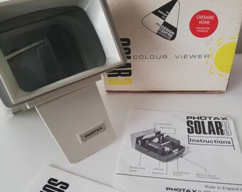 Vintage 1970s Photax Solar 3 Colour Slide Viewer inc Box & Instructions, Design Centre London - 5 x 5cm Slides  - Vintage Prop Photography