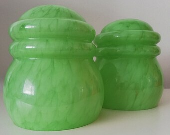 Vintage 1940s Pair of Green Glass Marbled Beehive  Light Shades - Vintage Lightshades- Vintage Glass - Vintage Home - Vintage Interiors