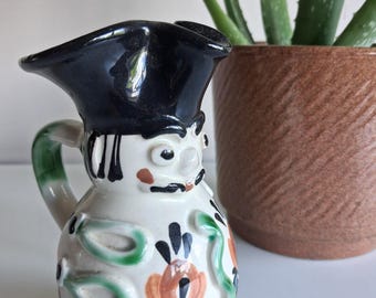 Vintage Hungarian Folk Art Redware Pottery Mini Miska Jug Pitcher Soldier
