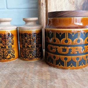 Vintage Hornsea Pottery C Scroll Sage & Thyme Spice Jars