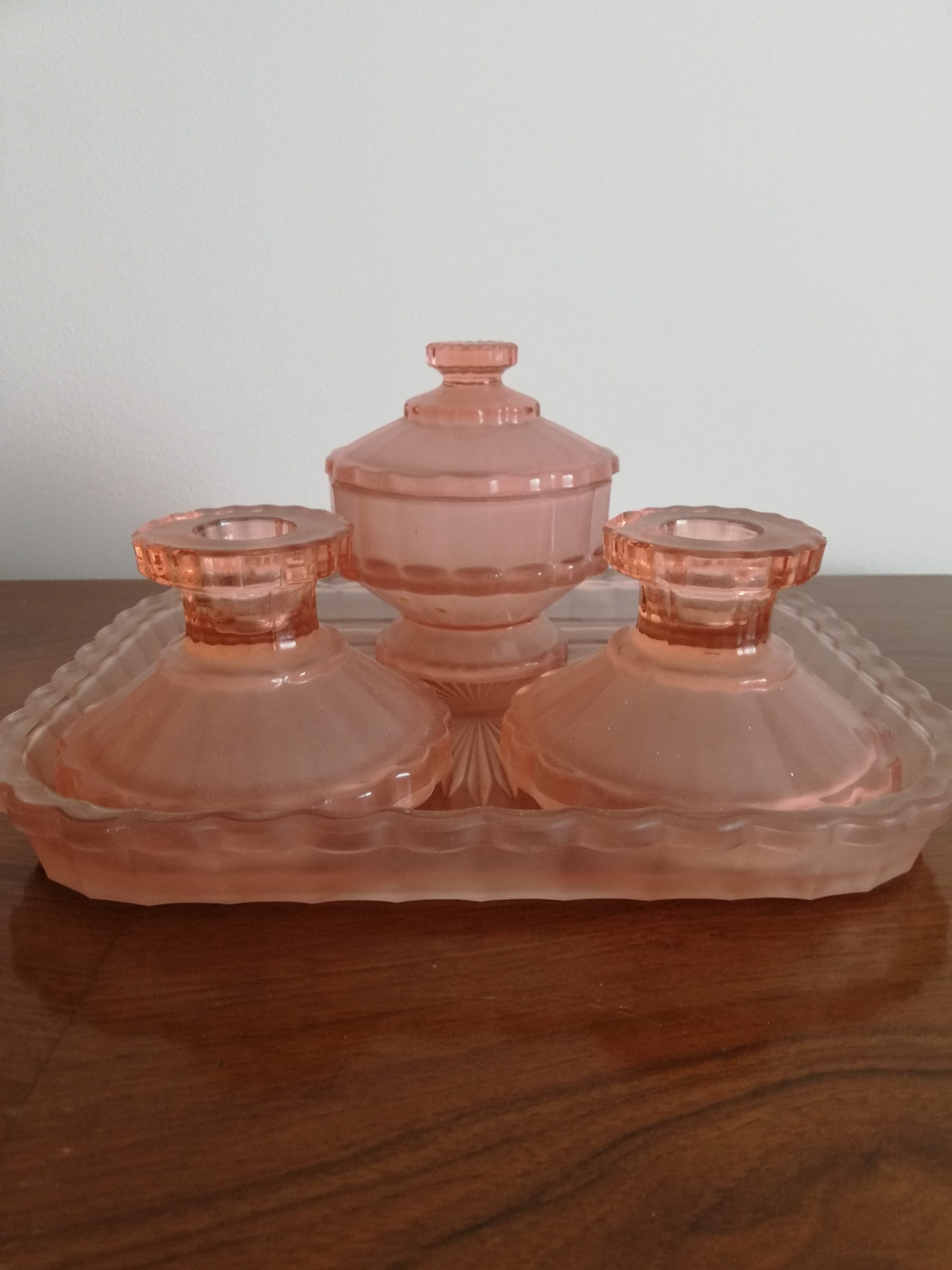 open lace back dress Pink Glass Vanity Set | Dressing Table | Retro Vintage Unique