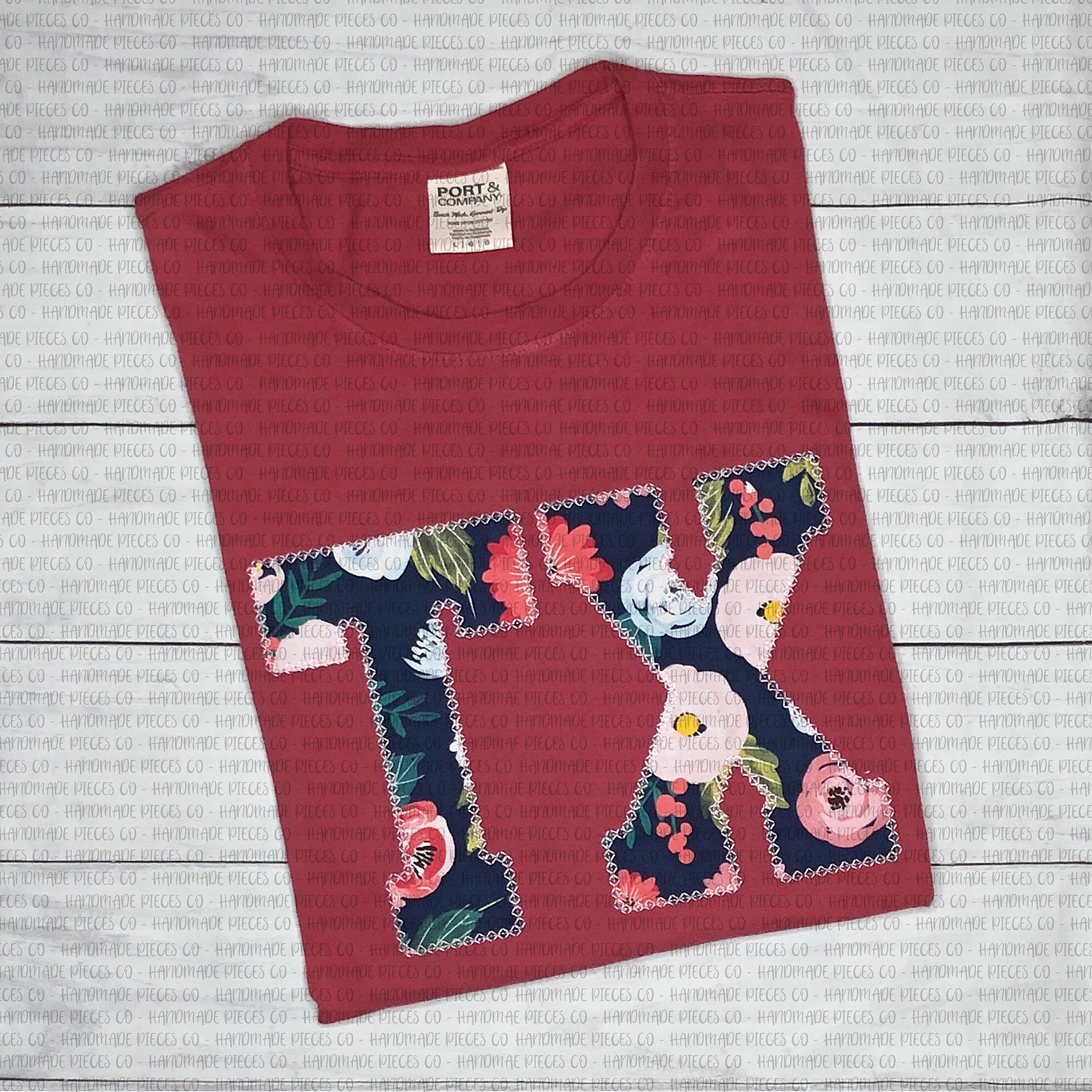 State Abbreviation Shirt Applique Tee Garment Dyed Tshirt Etsy