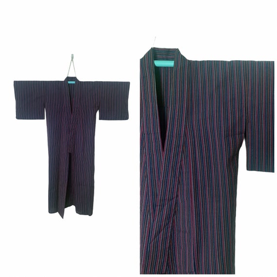 Authentic Japanese Kimono Yukata in Striped Patter