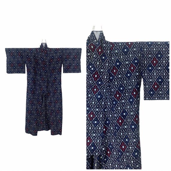Authentic Japanese Kimono Yukata in Unique Geometr