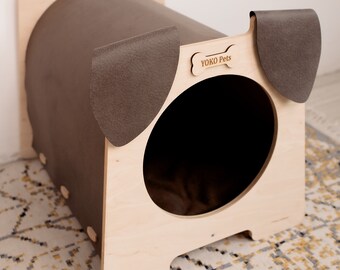 Hundehaus Indoor, Hundekissen, kleines Hundebett, Hundeliebhaber Geschenk, Hundehaus aus Holz, Luxus Hundehaus