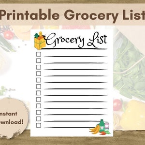 Digital Download Grocery List | Printable Grocery List | Printable List | Instant Download PDF |  At Home Grocery List | Shopping List