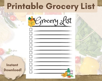 Digital Download Grocery List | Printable Grocery List | Printable List | Instant Download PDF |  At Home Grocery List | Shopping List