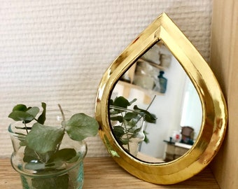 Gold-plated copper mirror / brass drop-shaped / Moroccan mirror