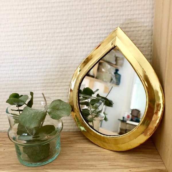 Golden copper mirror / drop-shaped brass / Moroccan mirror