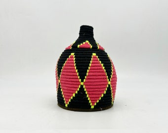 Boîte berbère à couvercle / corbeille ethnique / panier marocain coloré