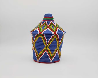 Berber box with lid / colorful ethnic basket / woven Moroccan basket