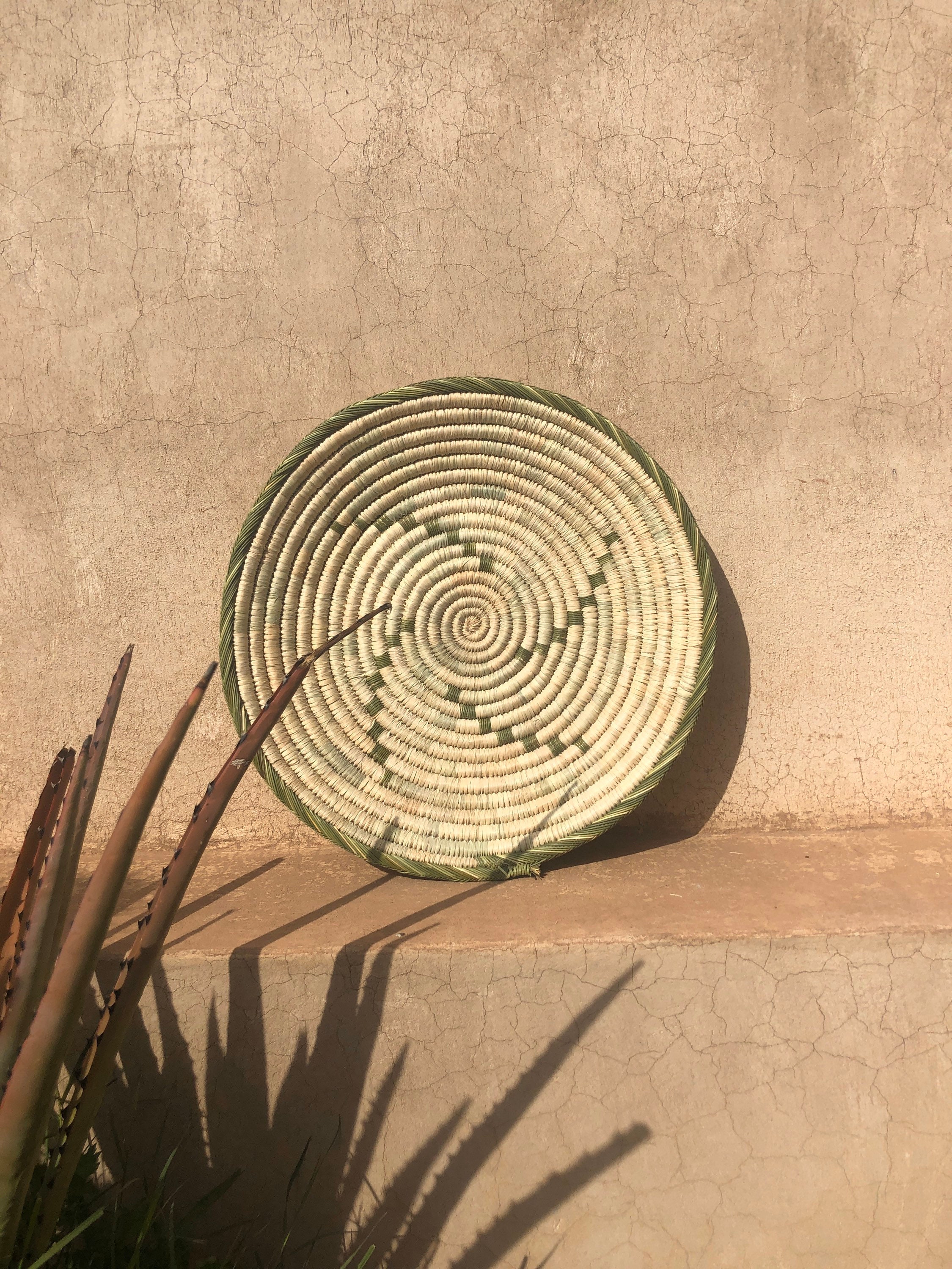 Grande Paniere Murale Tressee/Corbeille Berbère Tressée Vert et Naturel