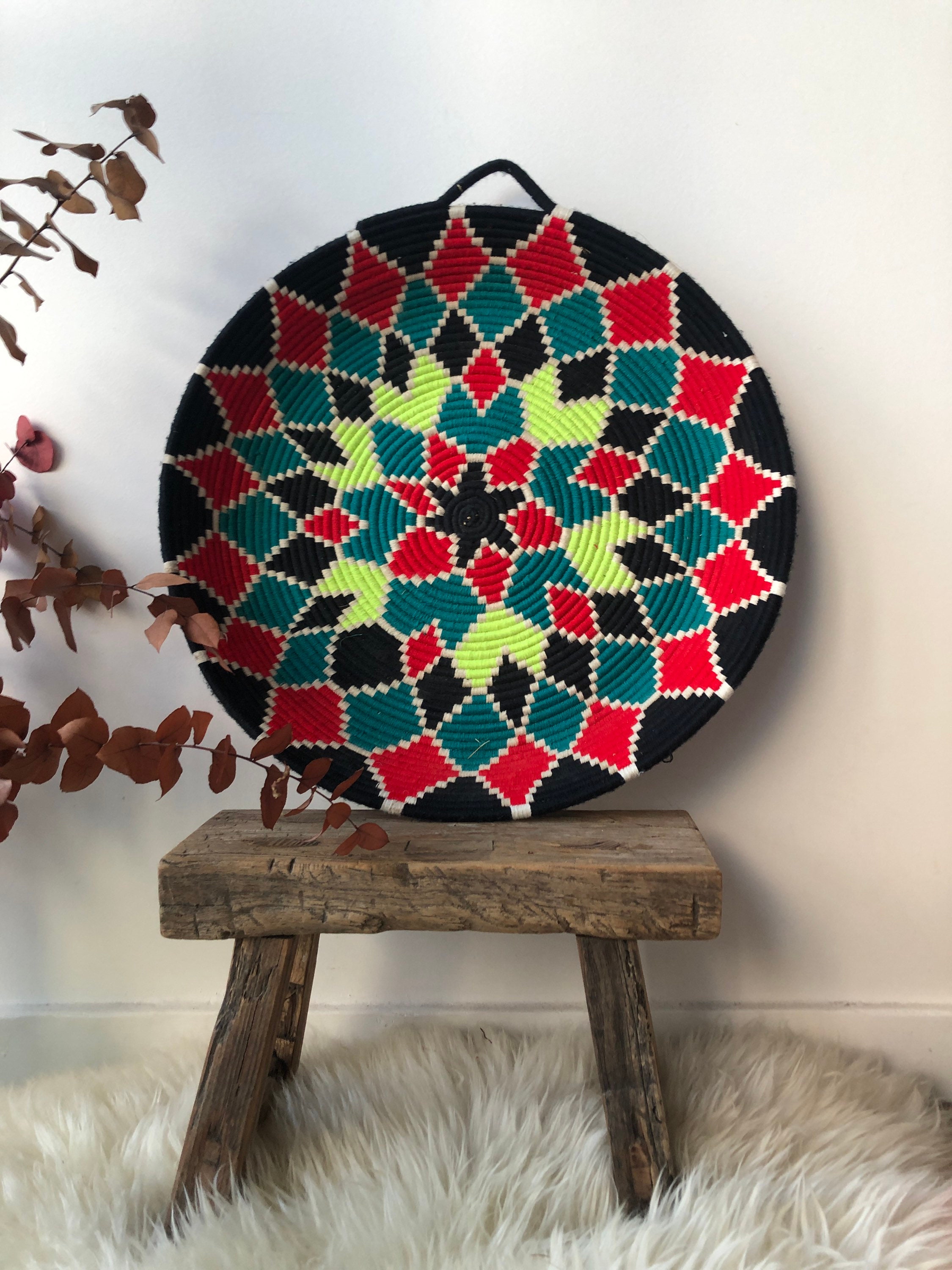 Grande Paniere Berbère Tressée Colorée