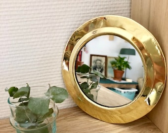 Round golden copper mirror