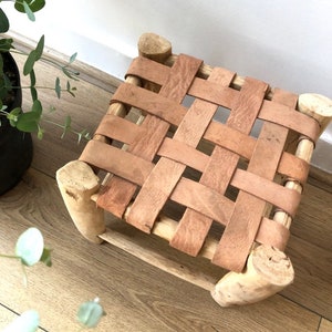 Mini tabouret marocain bois et cuir naturel image 10