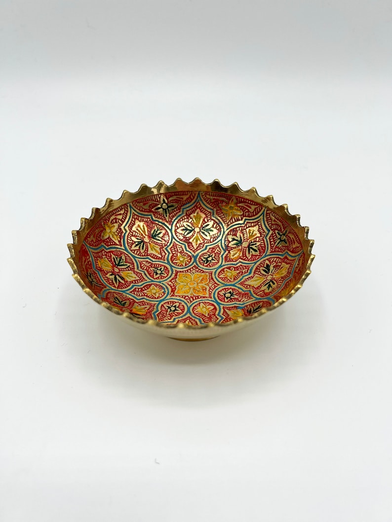 Mini Berber brass cups with chiseled and painted patterns floral patterns several models available image 2