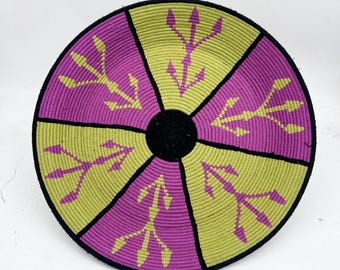 Colorful Moroccan Berber basket / Woven wall decoration / Ethnic basket