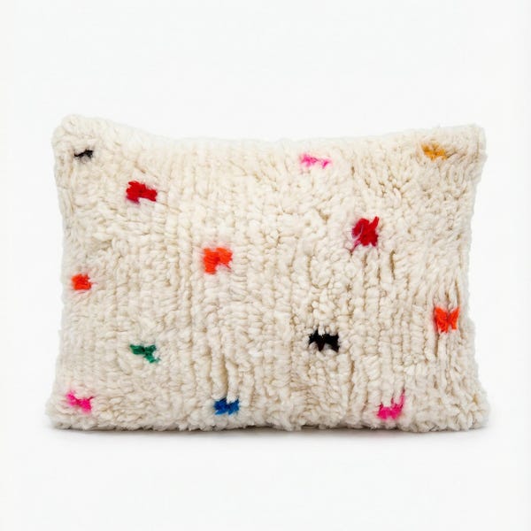 Moroccan Berber cushion cover Azilal ecru with colorful polka dots 50x40cm