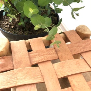 Mini tabouret marocain bois et cuir naturel image 8