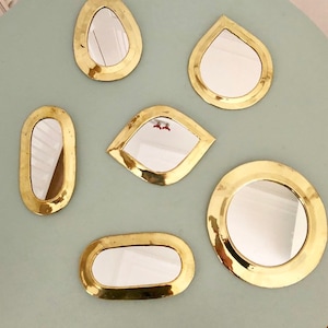Set of 6 Mini Gold Copper Mirrors / Brass Teardrop Eye / Moroccan Handmade Wall Mirror
