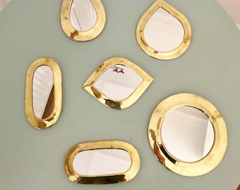 Set of 6 Mini Gold Copper Mirrors / Brass Teardrop Eye / Moroccan Handmade Wall Mirror