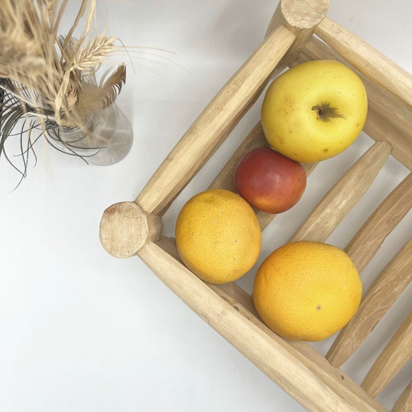 Corbeille à fruits beldi en bois / rangement marocain bois d'eucalyptus / plateau décoratif bohème