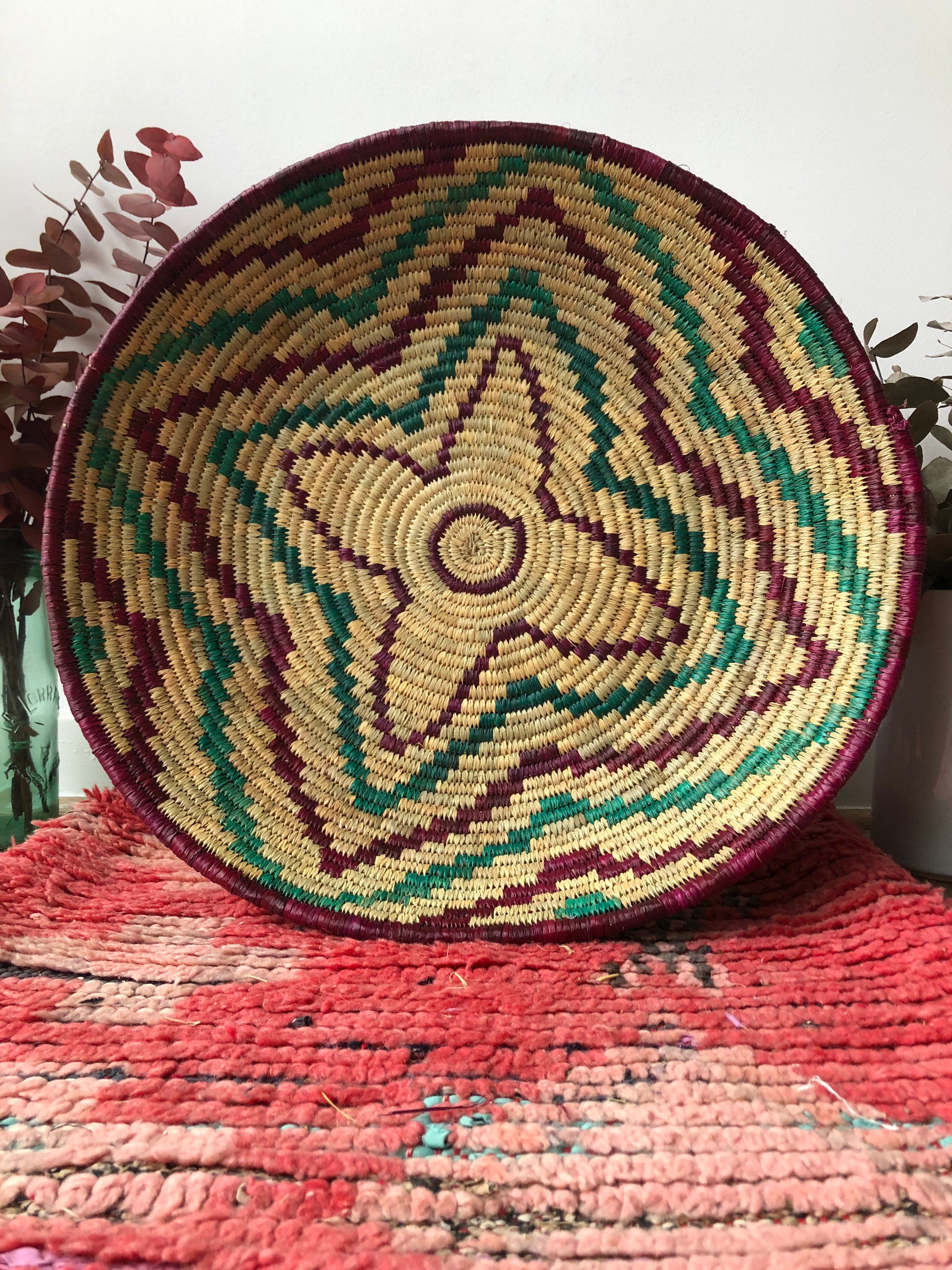 Grande Paniere Berbère/Corbeille Tressée à Motifs Colorés