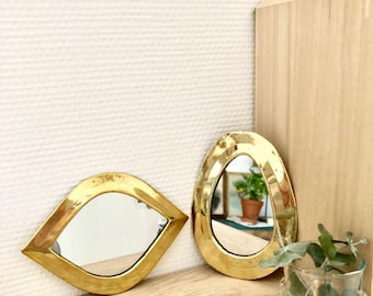 Lot de 2 minis miroirs en cuivre doré / laiton