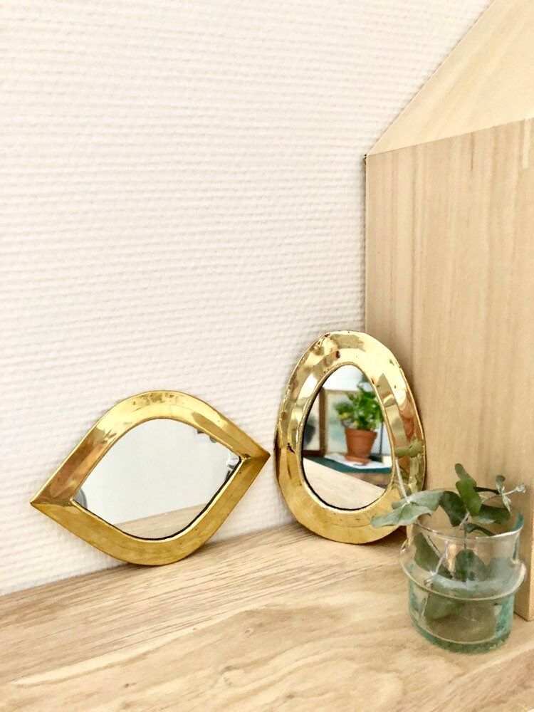 Lot de 2 Minis Miroirs en Cuivre Doré/Laiton