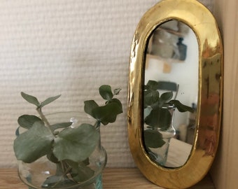 Mini Miroir mural cuivre doré (laiton) forme oblongue / Miroir marocain fait main