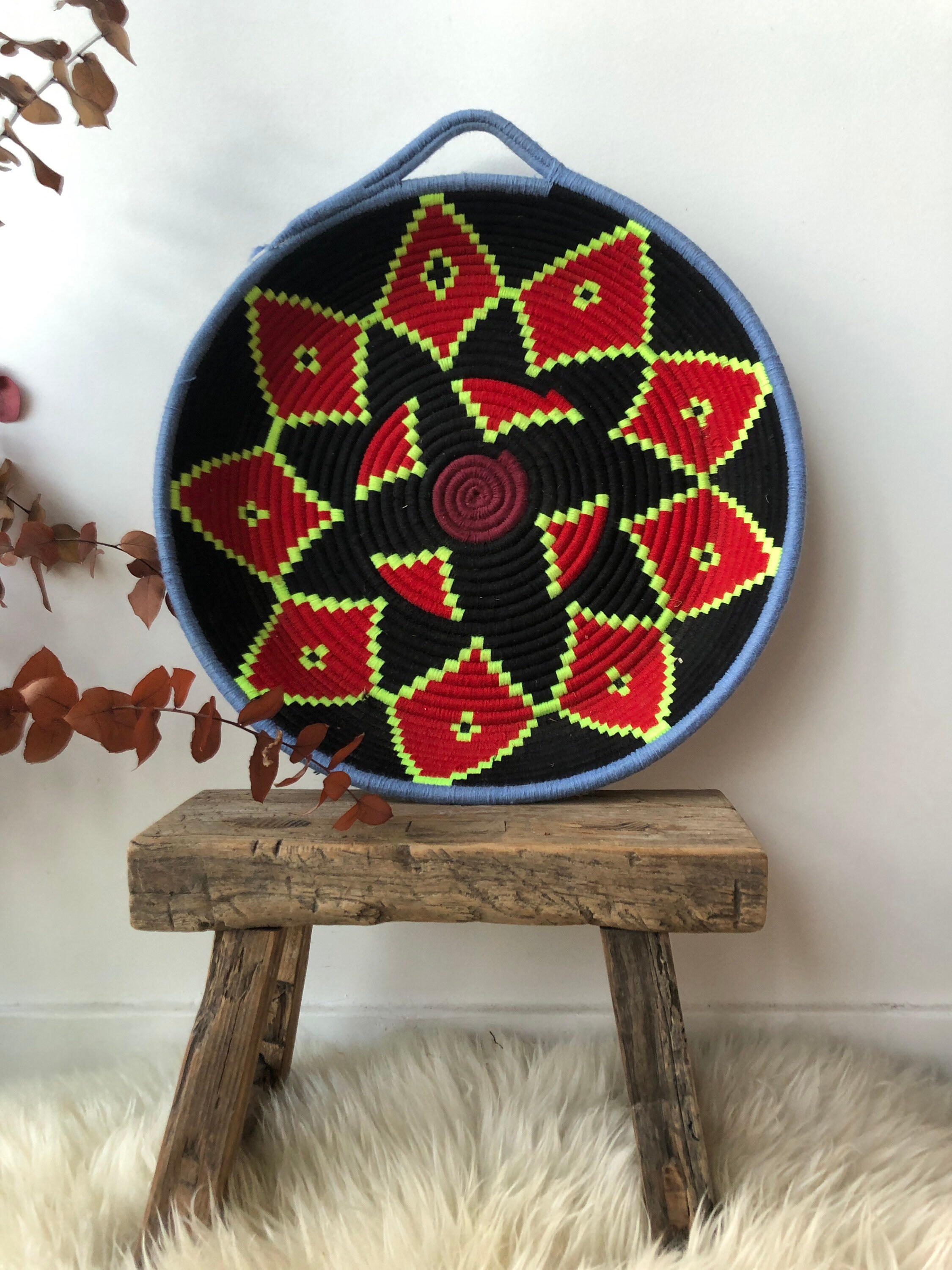 Grande Paniere Berbère Tressée Colorée