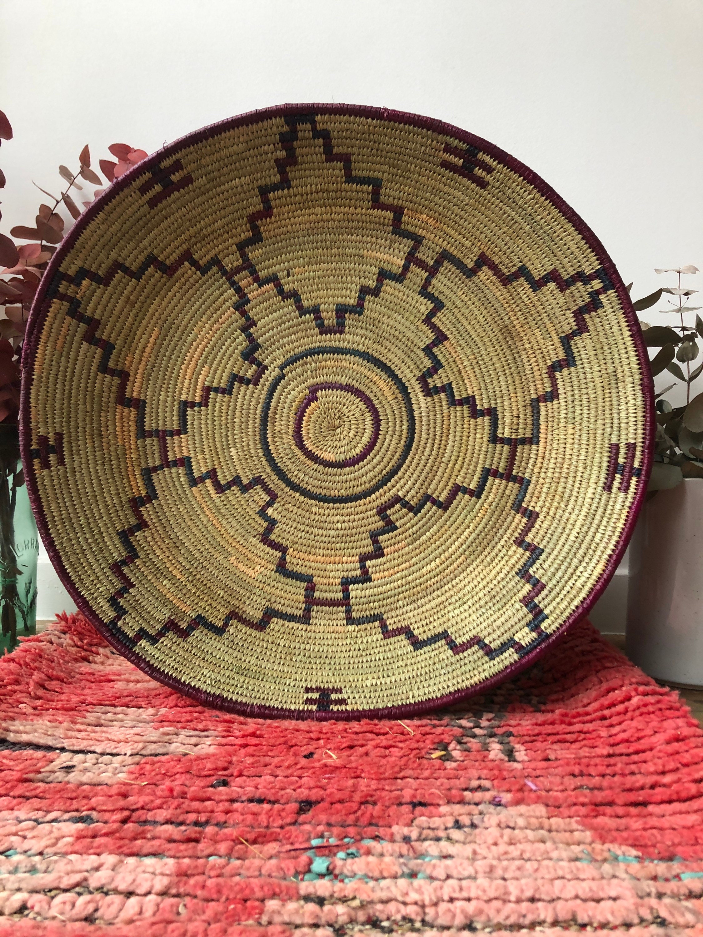 Grande Paniere Berbère/Corbeille Tressée à Motifs Colorés