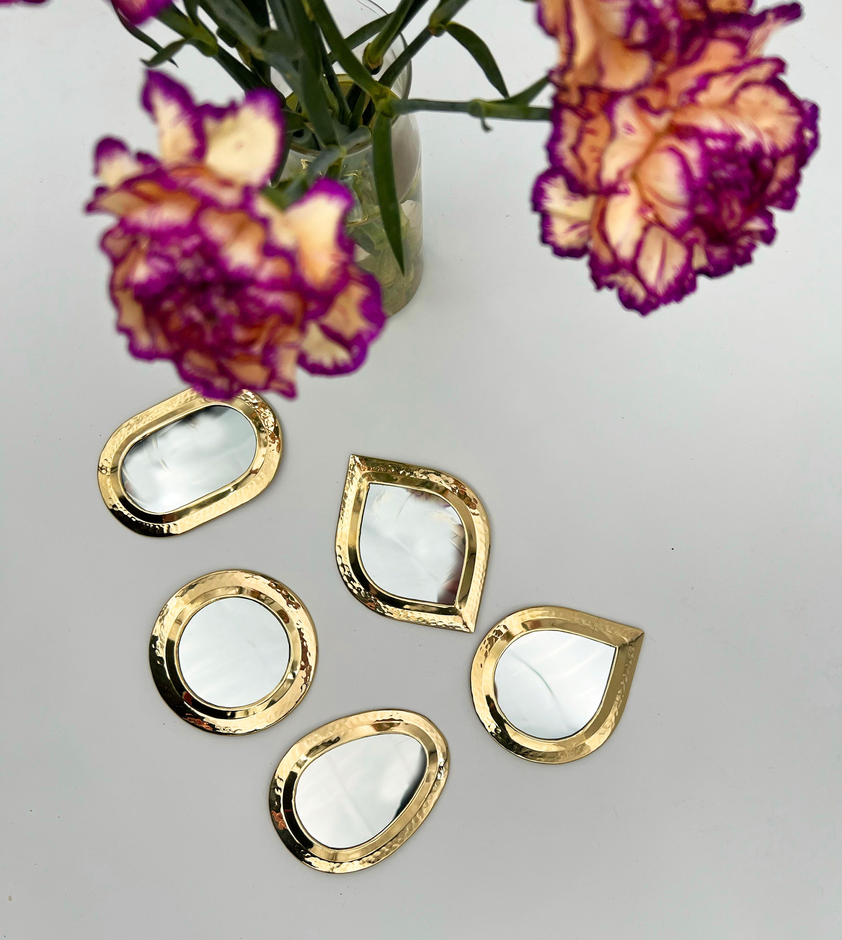 Minis Miroirs Marocains Martelés en Cuivre Doré 5 Modèles Disponibles