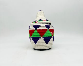 Boîte berbère à couvercle / corbeille ethnique / panier marocain coloré