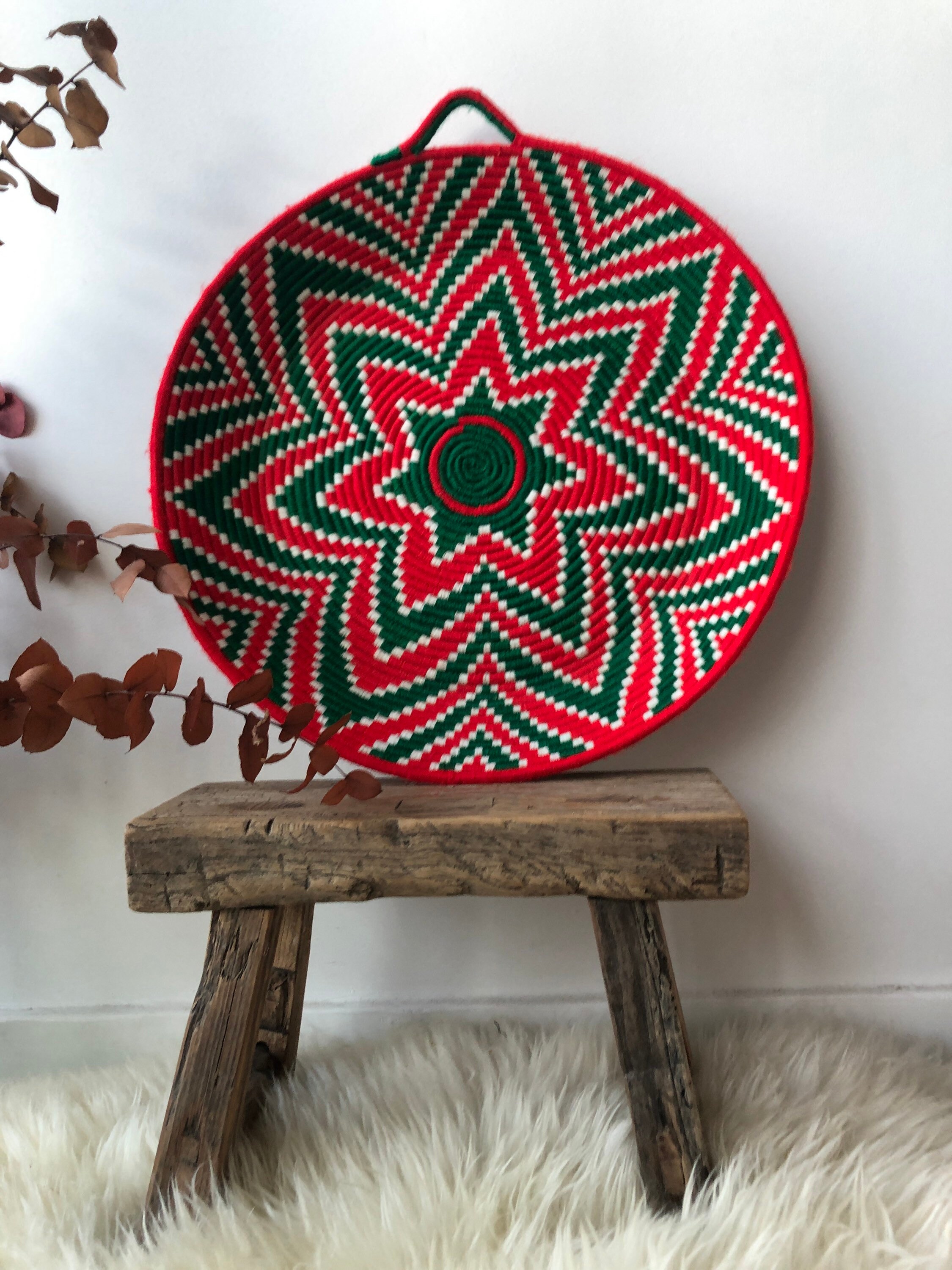 Grande Paniere Berbère Tressée Colorée